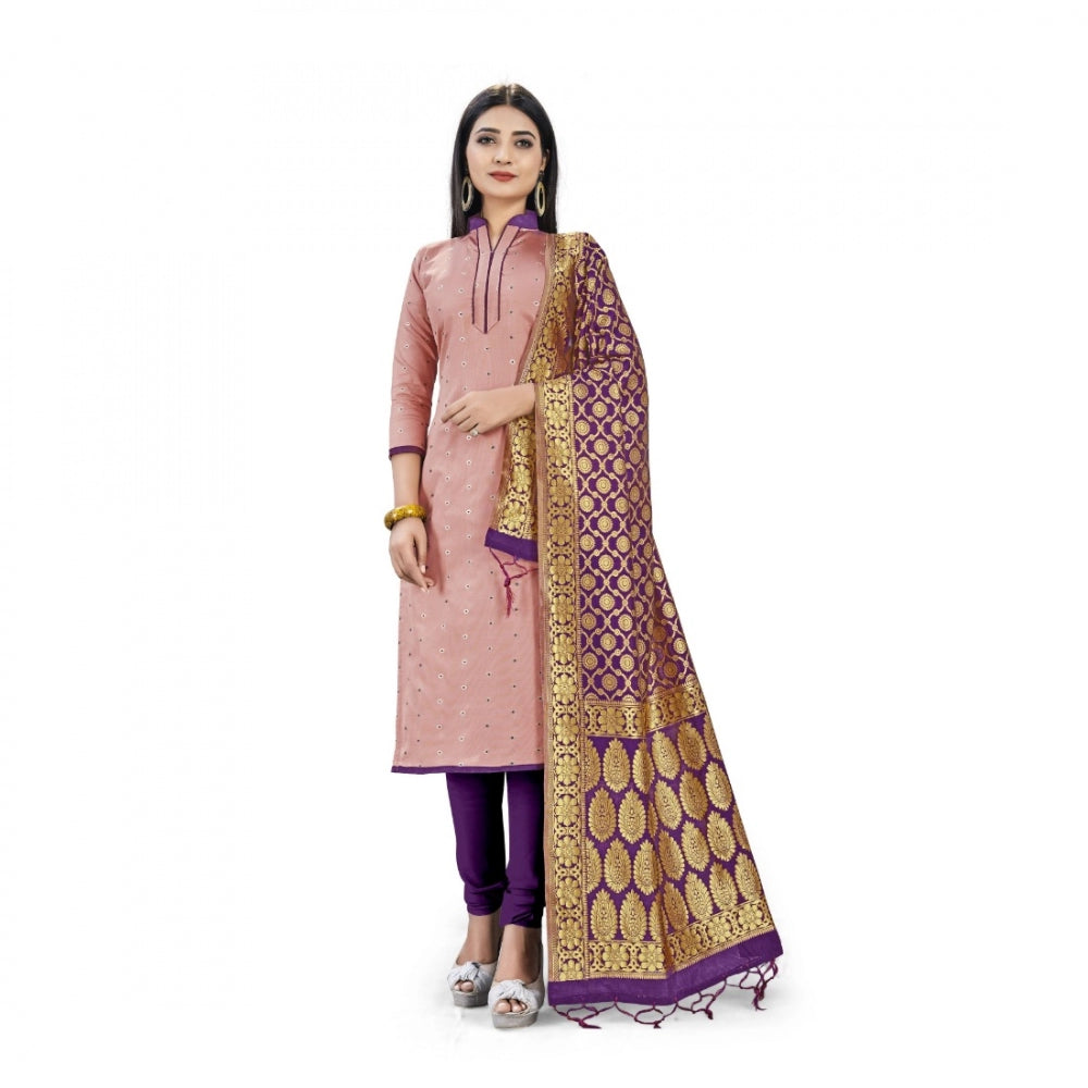 Peach Banarasi Silk Unstitched Salwar Suit Material with Dupatta