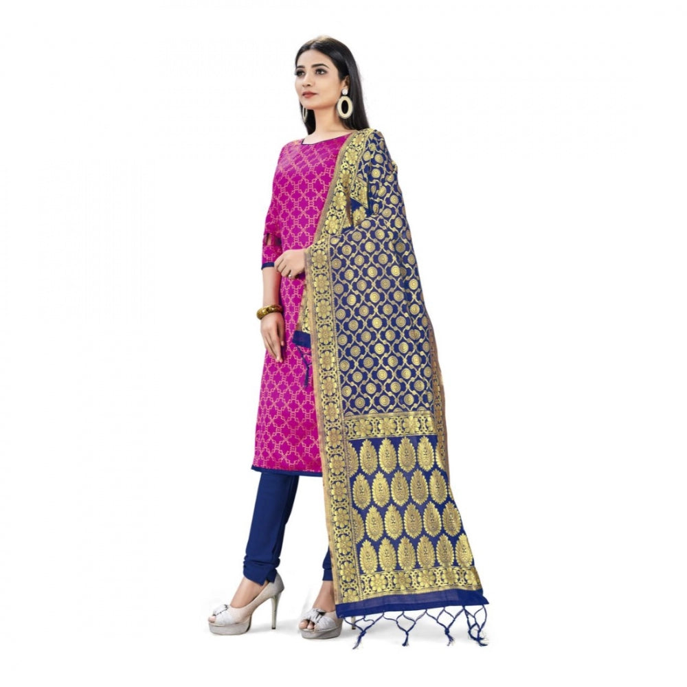 Pink Banarasi Silk Unstitched Salwar Suit Material with Dupatta