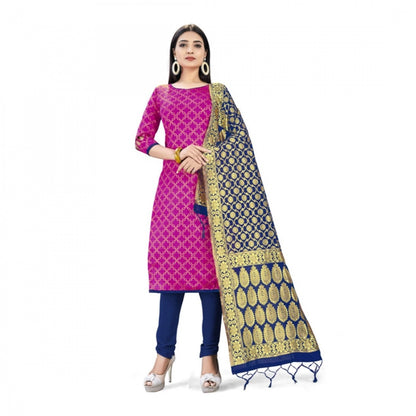 Pink Banarasi Silk Unstitched Salwar Suit Material with Dupatta