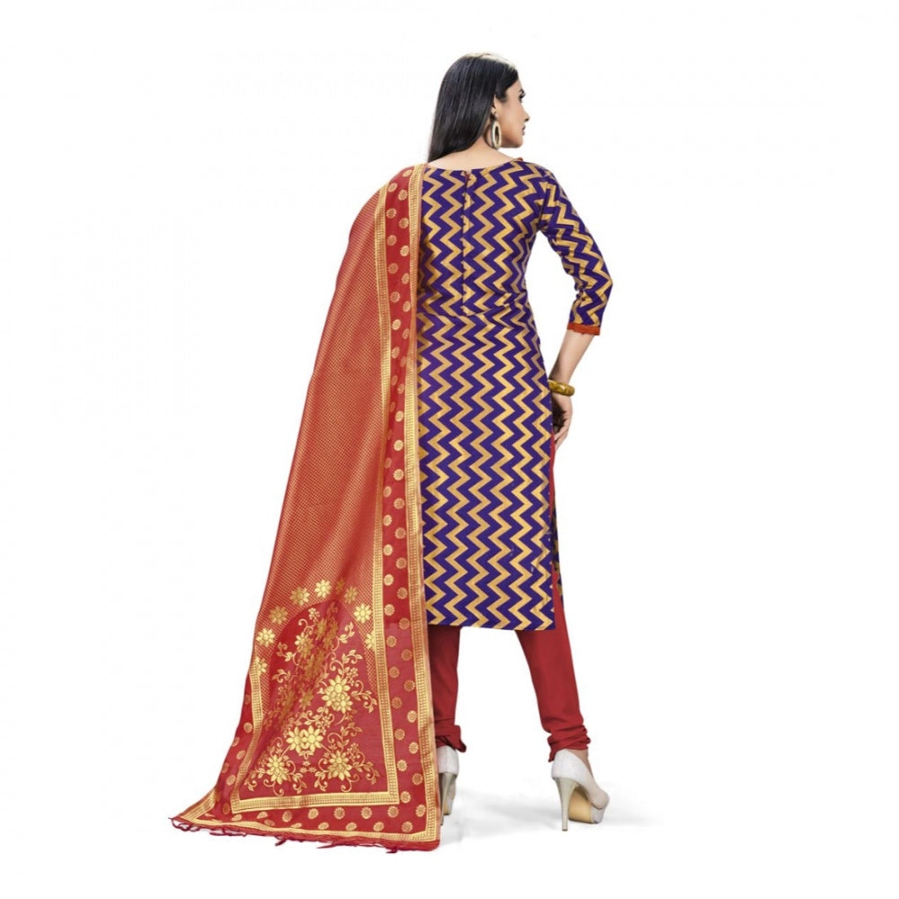 Navy Blue Banarasi Silk Unstitched Salwar Suit Material with Dupatta