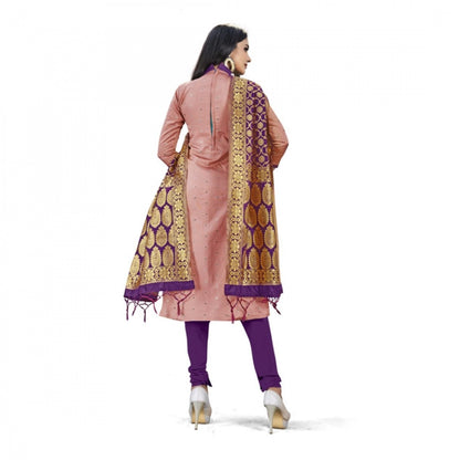 Peach Banarasi Silk Unstitched Salwar Suit Material with Dupatta