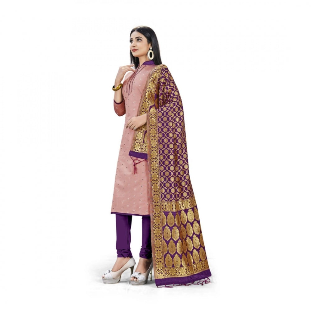 Peach Banarasi Silk Unstitched Salwar Suit Material with Dupatta