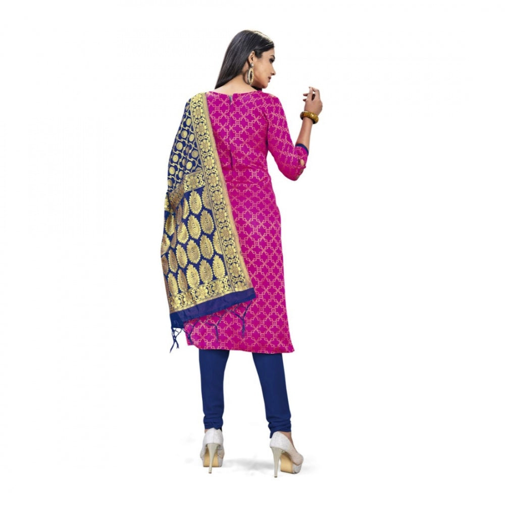 Pink Banarasi Silk Unstitched Salwar Suit Material with Dupatta