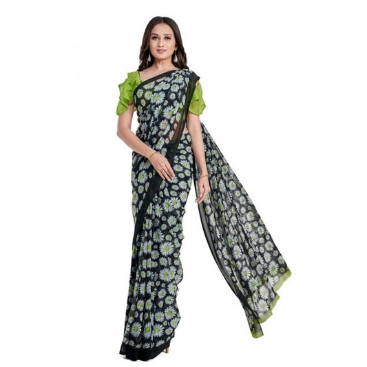 Georgette Saree With Blouse (Green, 5-6mtrs)