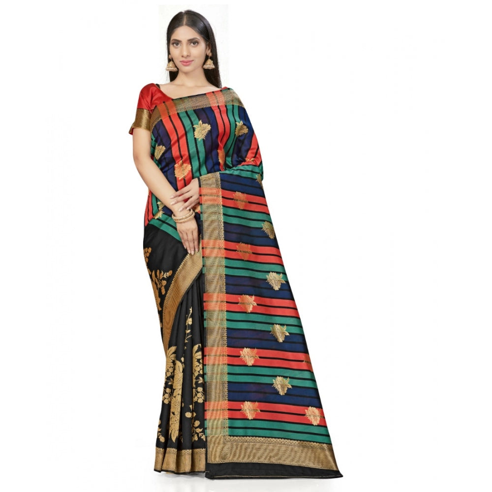 Banarasi Silk Saree With Blouse (Black, 5-6Mtrs)