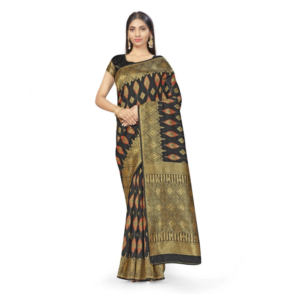 Banarasi Silk Saree With Blouse (Black, 5-6Mtrs)