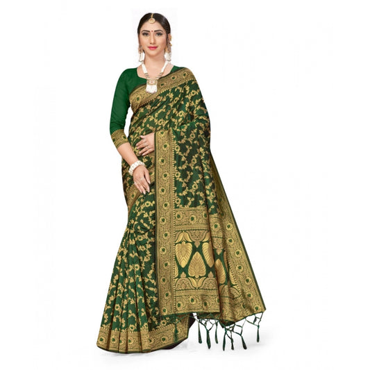 Banarasi Silk Saree With Blouse (Green, 5-6Mtrs)