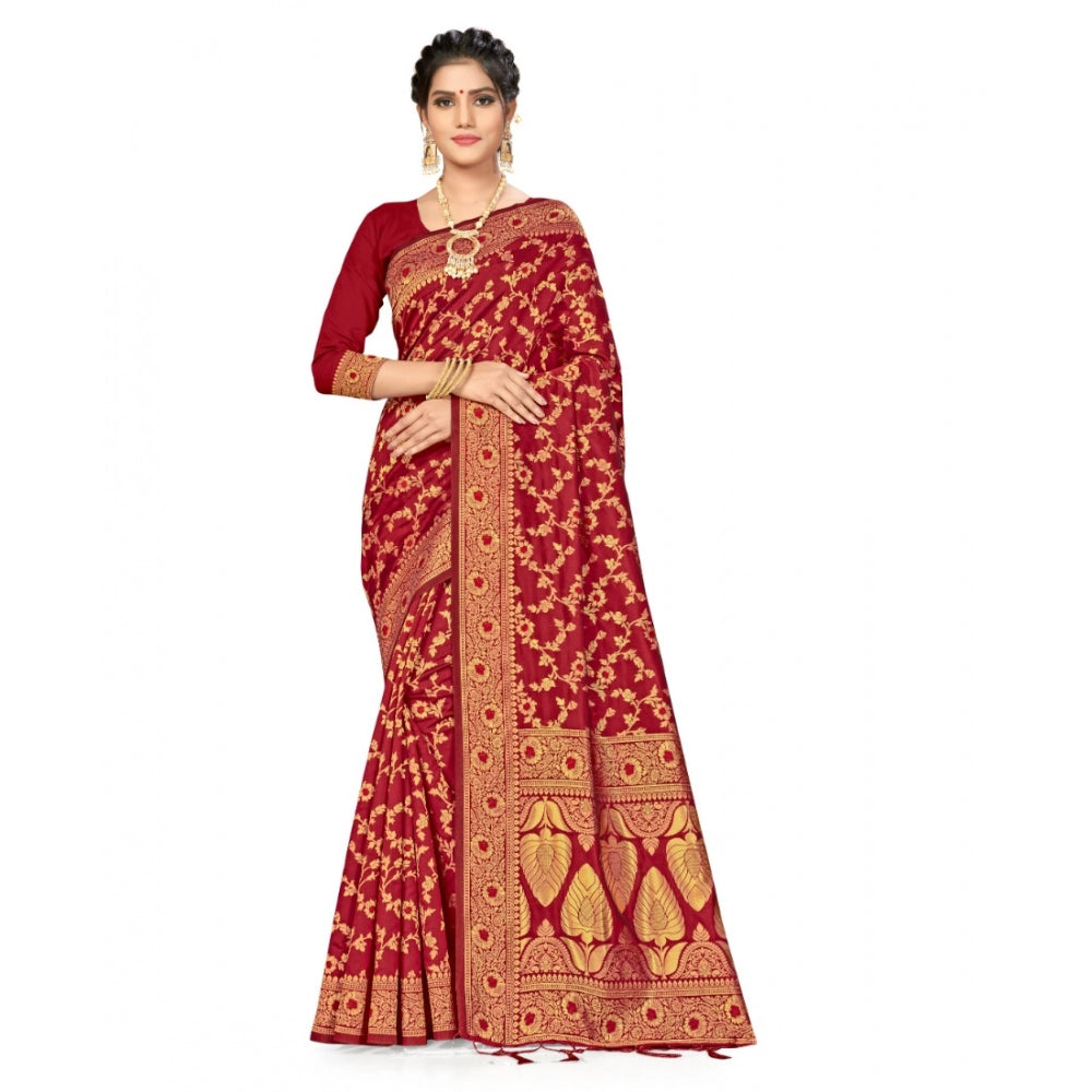 Banarasi Silk Saree With Blouse (Maroon, 5-6Mtrs)