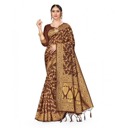 Banarasi Silk Saree With Blouse (Coffee, 5-6Mtrs)