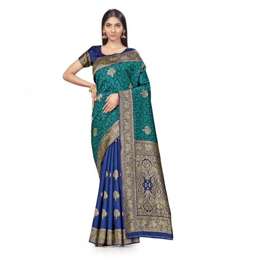 Banarasi Silk Saree With Blouse (Navy Blue, Rama, 5-6Mtrs)