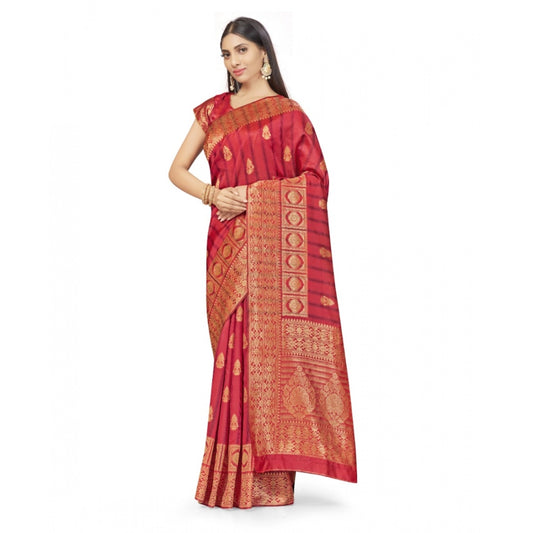 Banarasi Silk Saree With Blouse (Peach, 5-6Mtrs)