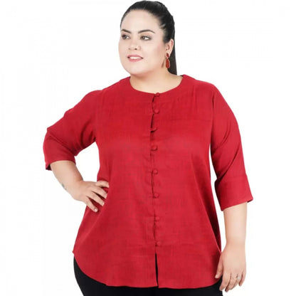 Casual Solid Maroon Top (Color:Maroon, Material:Cotton Linen Blend)