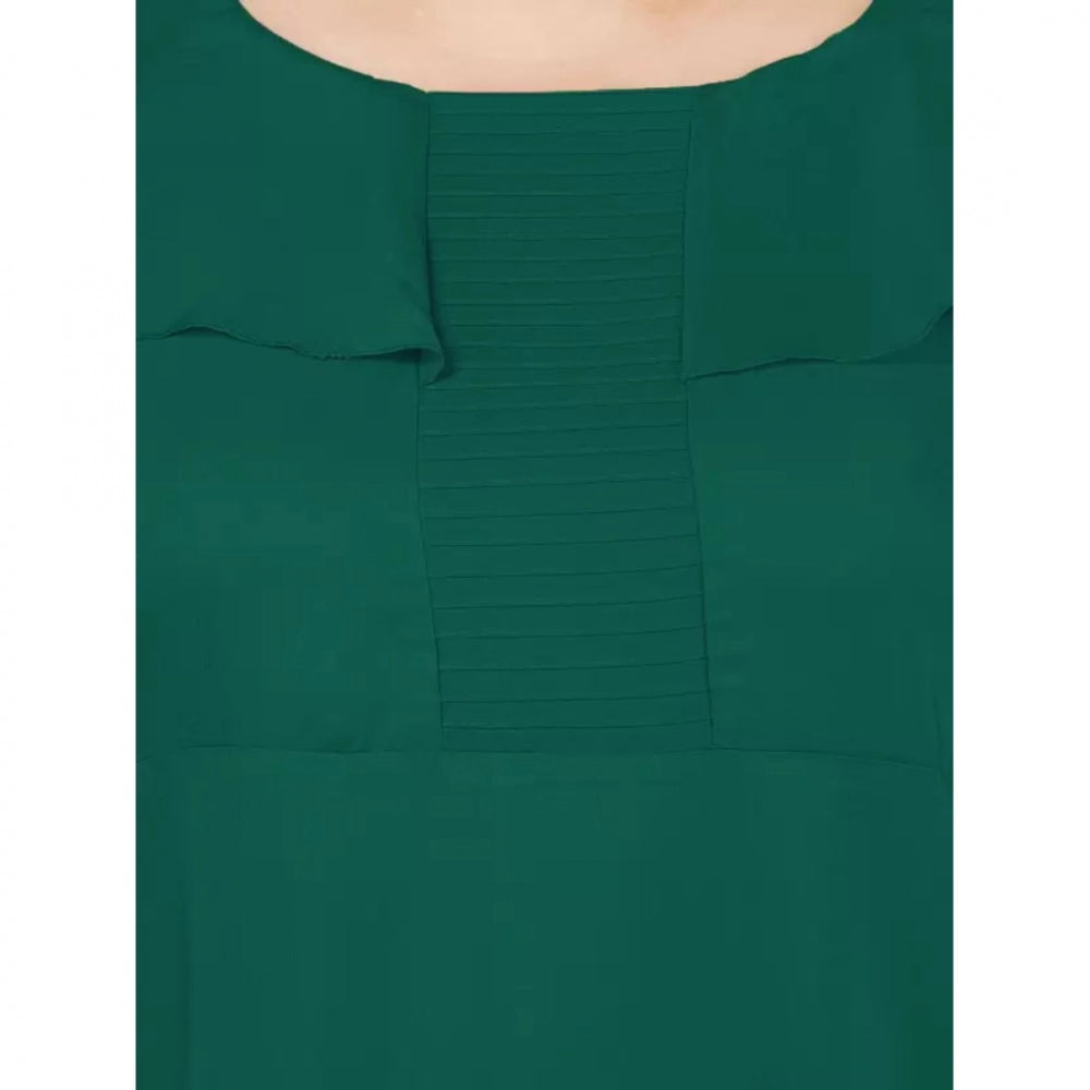 Generic Women's Fit And Flare Green Dress (Color:Green, Material:Polyester)