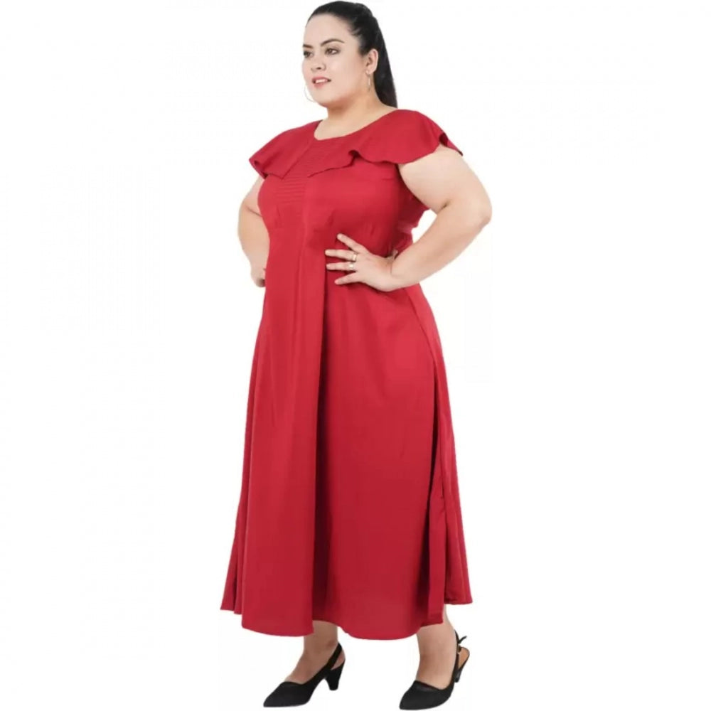 Generic Women's Fit And Flare Maroon Dress (Color:Maroon, Material:Polyester)