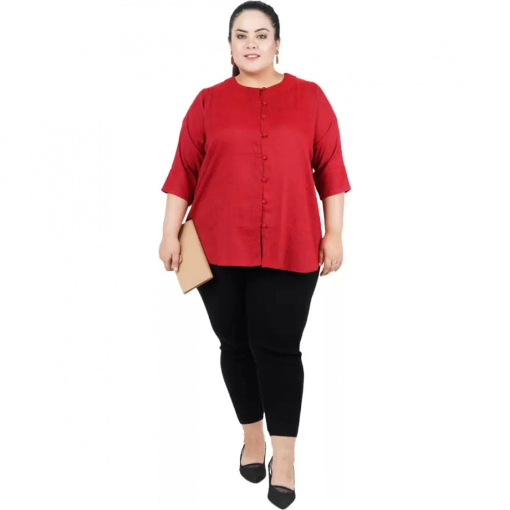 Casual Solid Maroon Top (Color:Maroon, Material:Cotton Linen Blend)