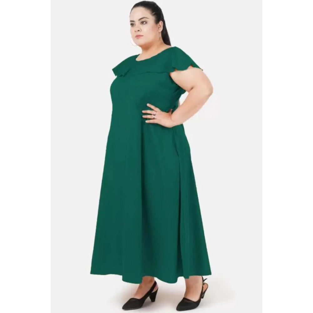 Generic Women's Fit And Flare Green Dress (Color:Green, Material:Polyester)