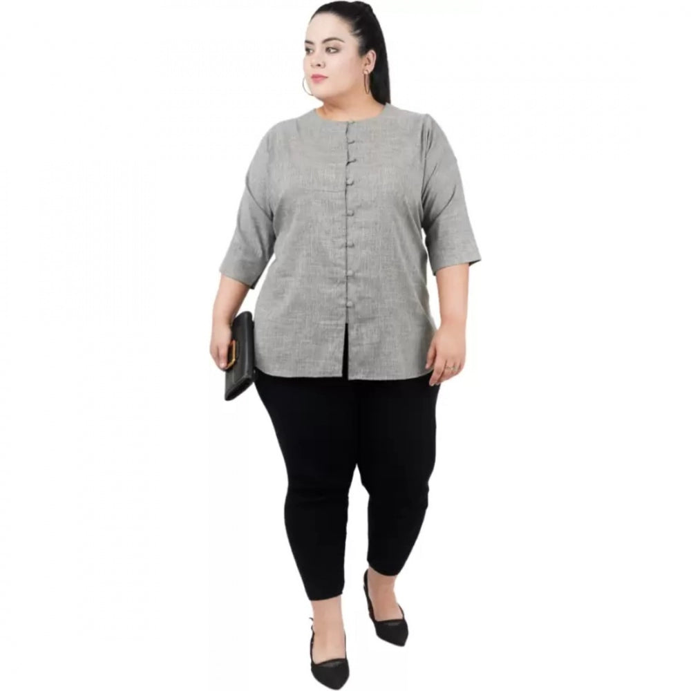 Casual Solid Grey Top (Color:Grey, Material:Cotton Linen Blend)