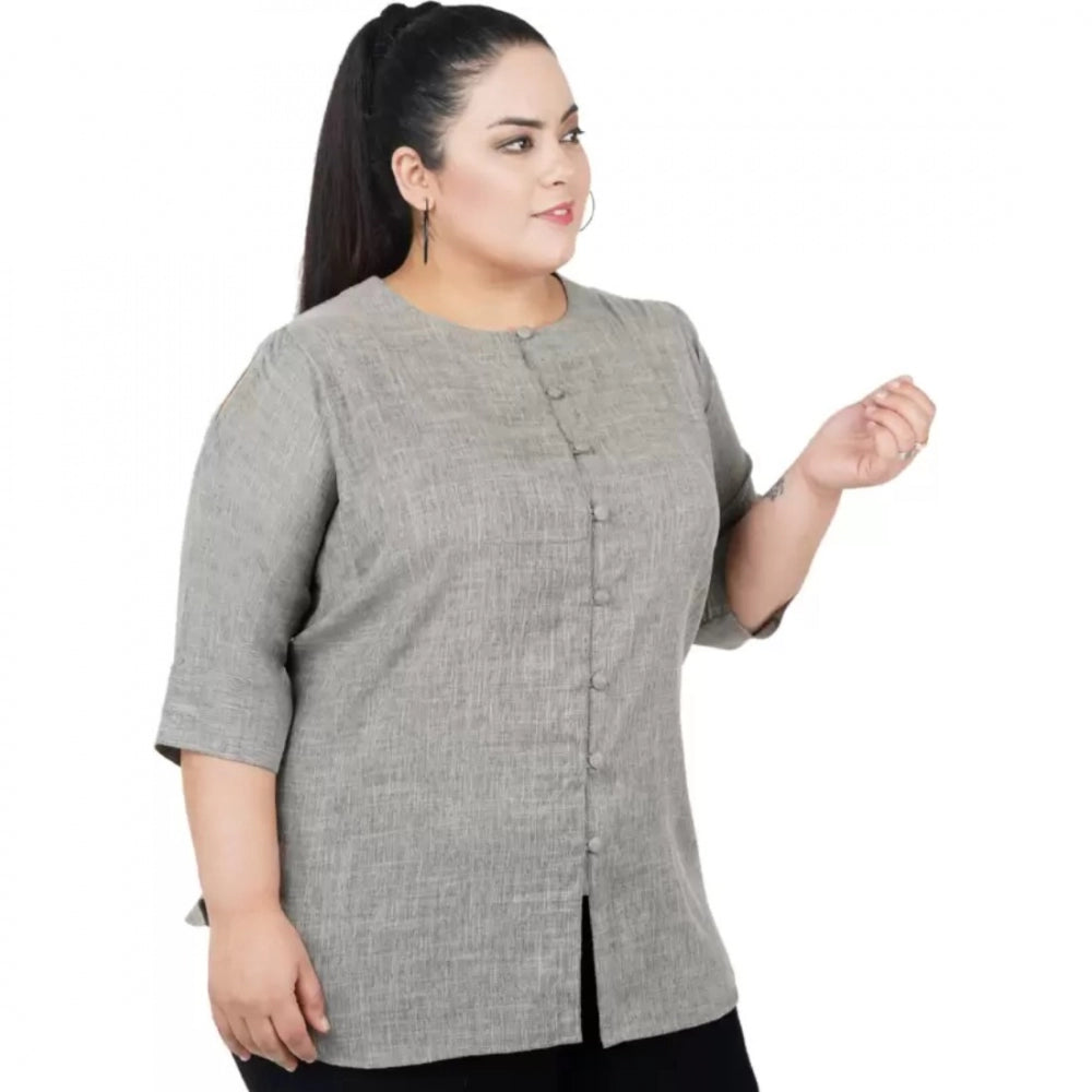 Casual Solid Grey Top (Color:Grey, Material:Cotton Linen Blend)