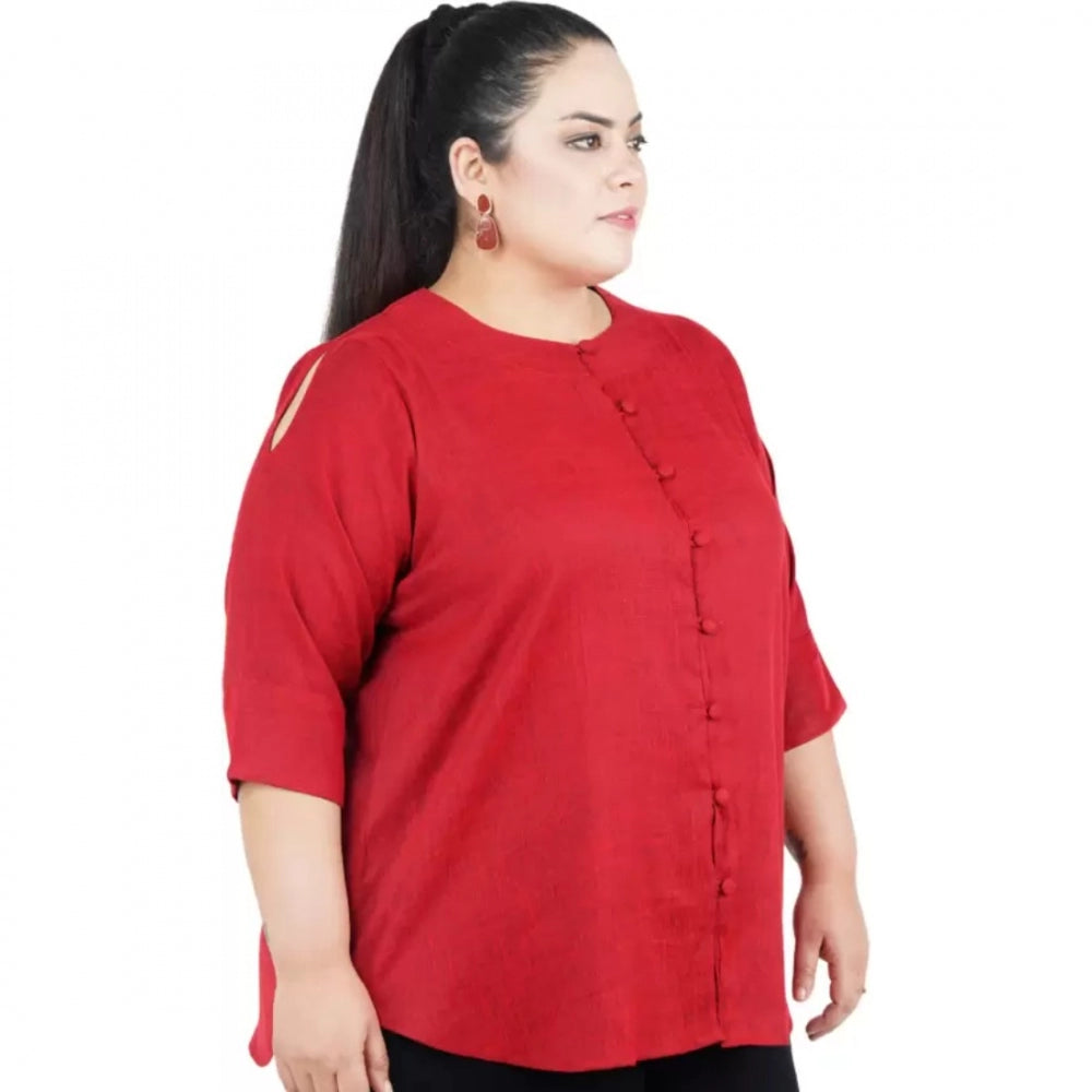 Casual Solid Maroon Top (Color:Maroon, Material:Cotton Linen Blend)