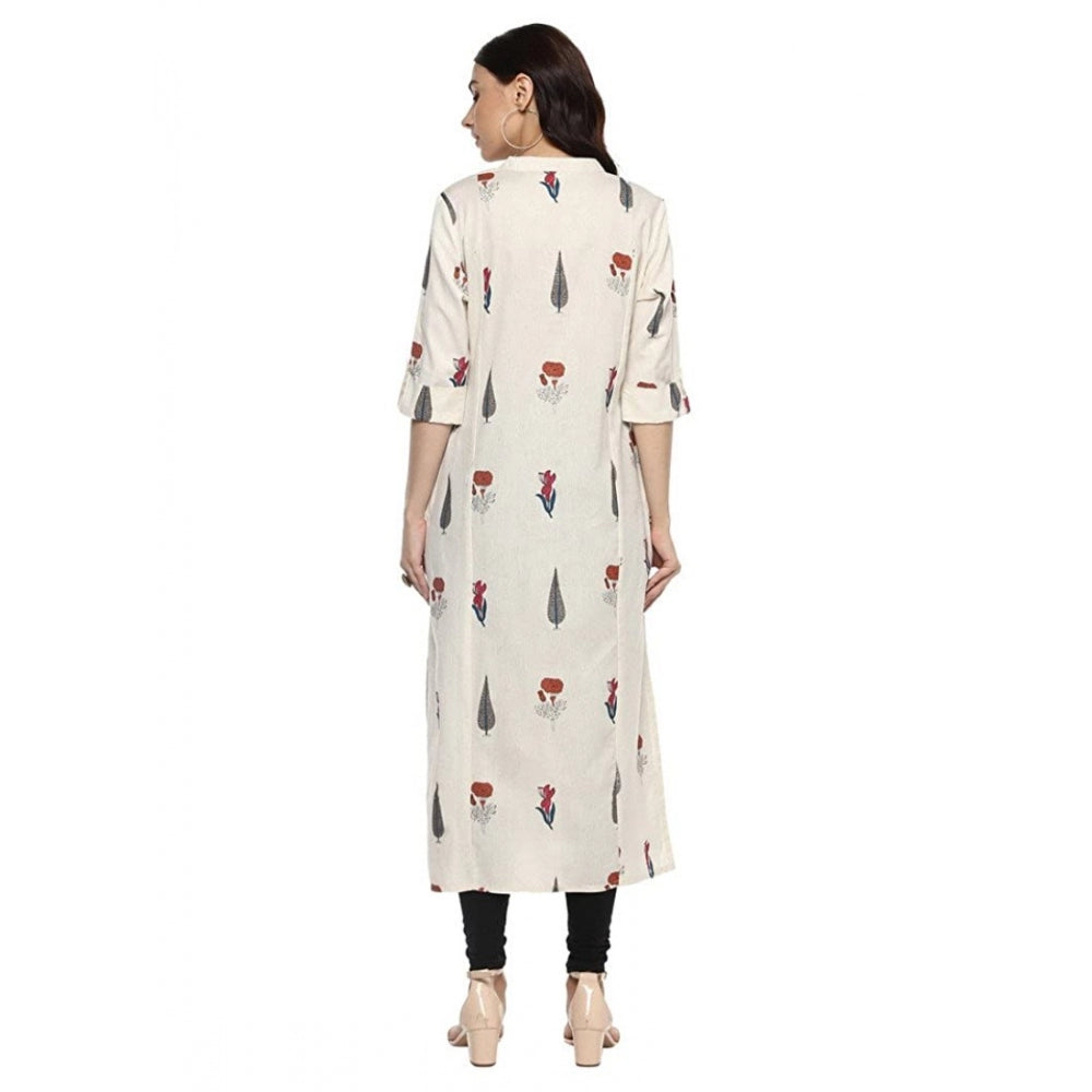 Khadi Printed A Line Kurti (Off White, Khadi)