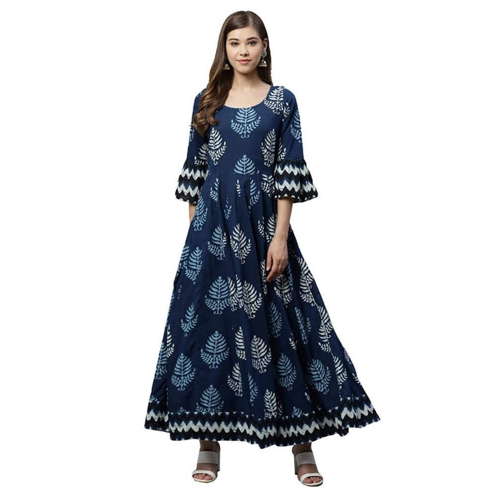 Cotton  Printed Regular Kurti (Blue, Cotton )