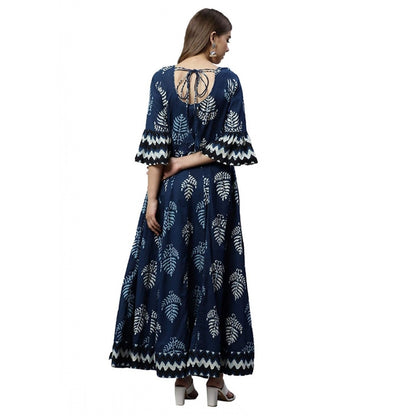 Cotton  Printed Regular Kurti (Blue, Cotton )