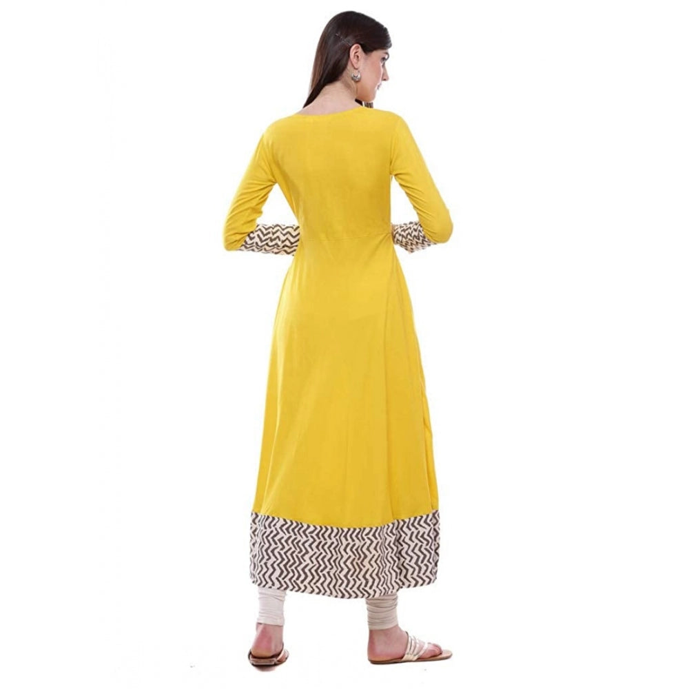 Rayon Printed Solid Anarkali Kurti (Yellow, Rayon)