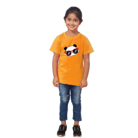 Generic Girls Cotton Panda Glass Half Sleeve TShirt (Mustard)