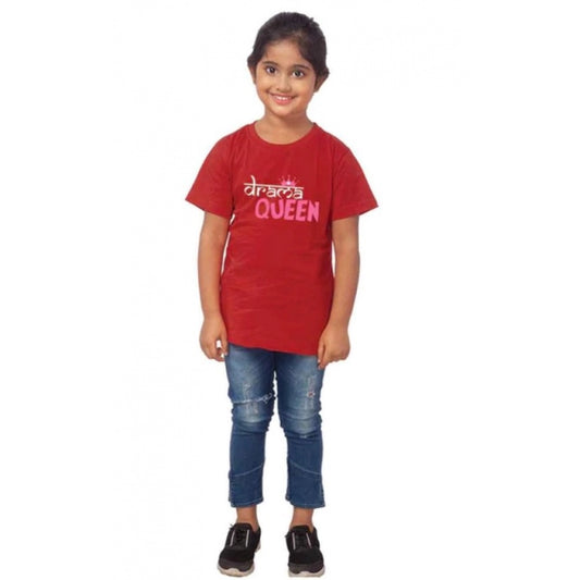 Generic Girls Cotton Drama Queen Half Sleeve TShirt (Maroon)