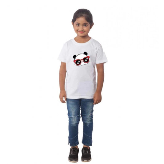 Generic Girls Cotton Panda Glass Half Sleeve TShirt (White)