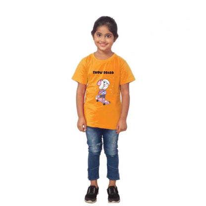 Generic Girls Cotton Snow Board Half Sleeve TShirt (Mustard)