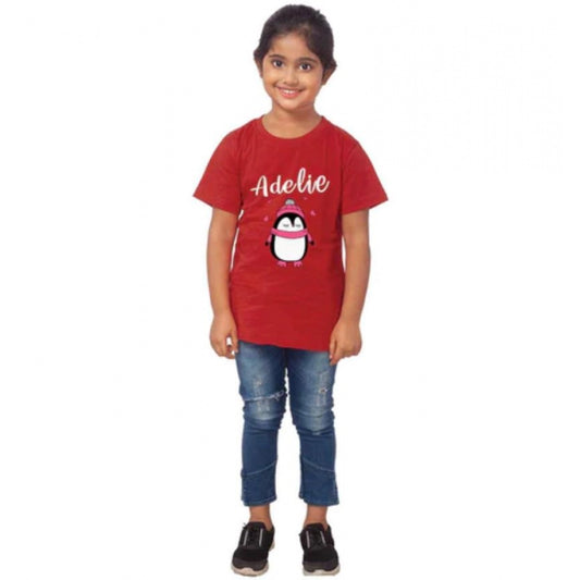 Generic Girls Cotton Adelie Half Sleeve TShirt (Maroon)