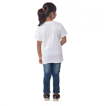 Generic Girls Cotton Princess Half Sleeve TShirt (White)