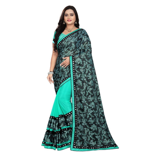 Lycra Blend Saree with Blouse (Rama, 5-6 Mtrs)