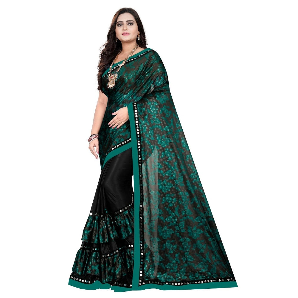 Lycra Blend Saree with Blouse (Green, 5-6 Mtrs)