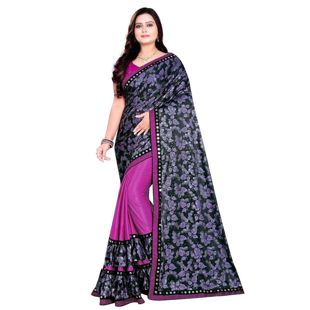 Lycra Blend Saree with Blouse (Purple, 5-6 Mtrs)