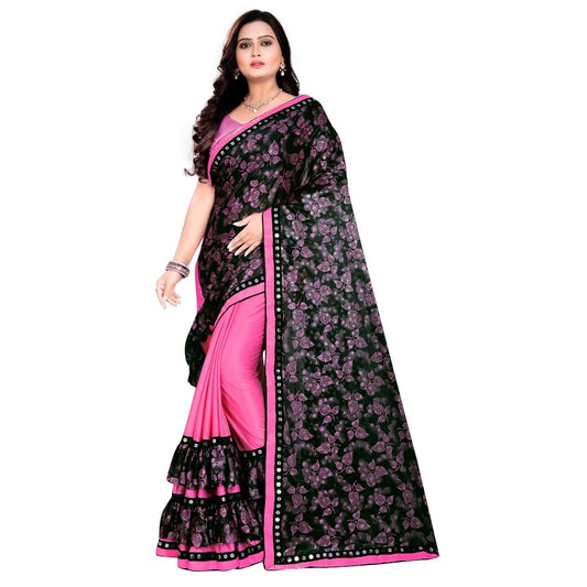 Lycra Blend Saree with Blouse (Pink, 5-6 Mtrs)