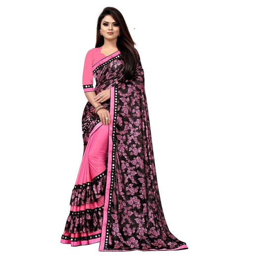 Lycra Blend Saree with Blouse (Pink, 5-6 Mtrs)