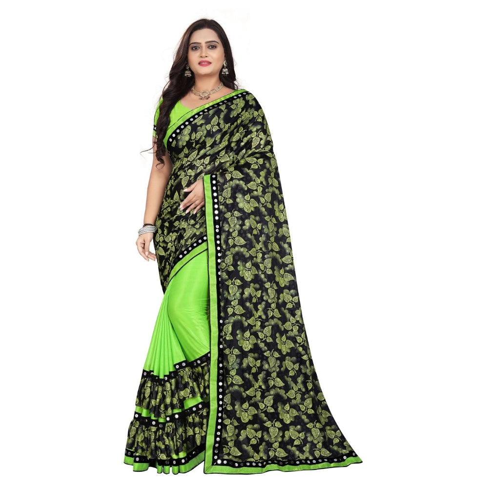 Lycra Blend Saree with Blouse (Pista, 5-6 Mtrs)