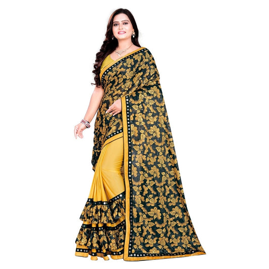 Lycra Blend Saree with Blouse (Mustard, 5-6 Mtrs)