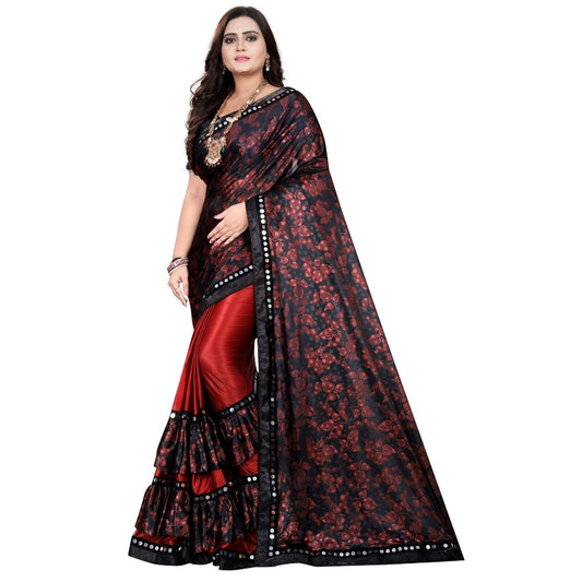 Lycra Blend Saree with Blouse (Red, 5-6 Mtrs)