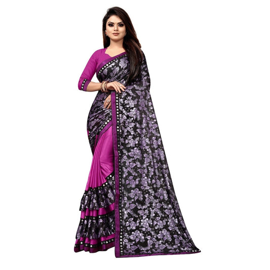 Lycra Blend Saree with Blouse (Purple, 5-6 Mtrs)