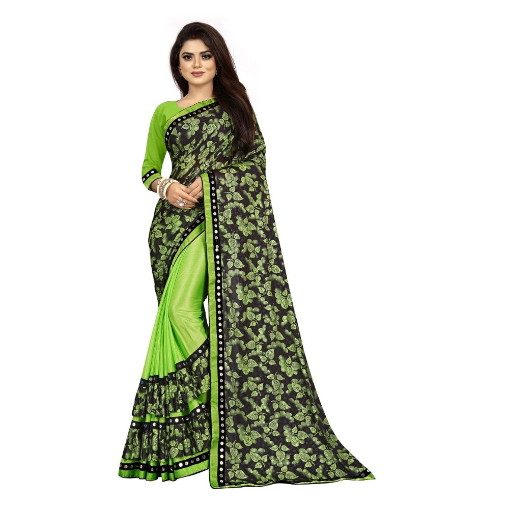 Lycra Blend Saree with Blouse (Pista, 5-6 Mtrs)