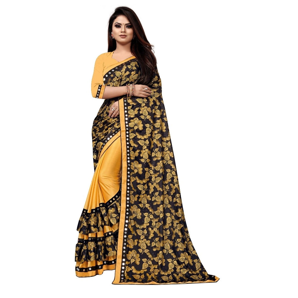 Lycra Blend Saree with Blouse (Mustard, 5-6 Mtrs)