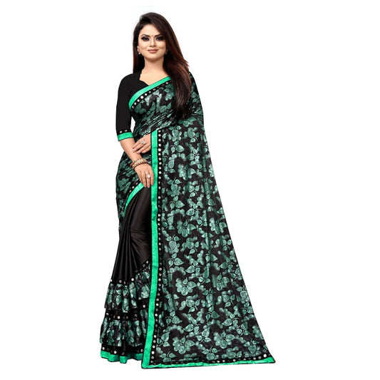 Lycra Blend Saree with Blouse (Green, 5-6 Mtrs)