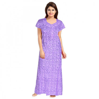 Generic Women's Cotton Printed Maxi Nighty (Lavender)