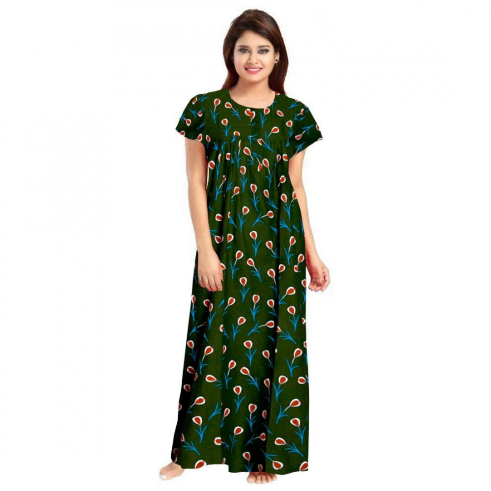 Generic Women's Cotton Printed Maxi Nighty (Green)