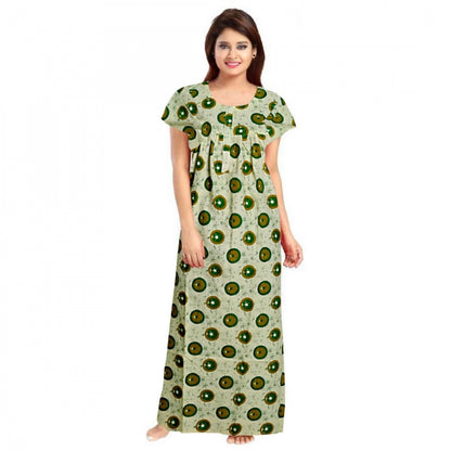 Generic Women's Cotton Printed Maxi Nighty (Green)