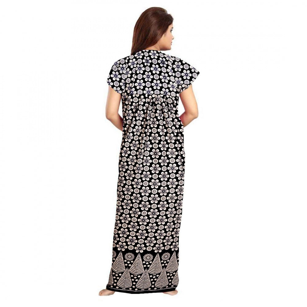 Generic Women's Cotton Printed Maxi Nighty (Black)