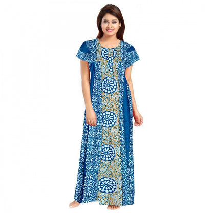 Generic Women's Cotton Printed Maxi Nighty (Blue)